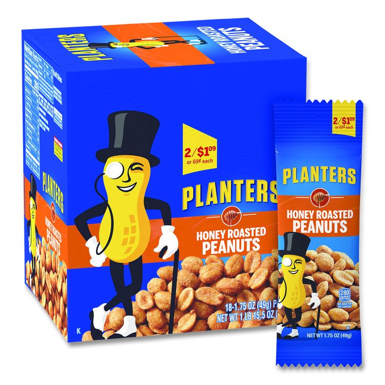 Honey Roasted Peanuts, 1.75 oz Tube, 18/Box