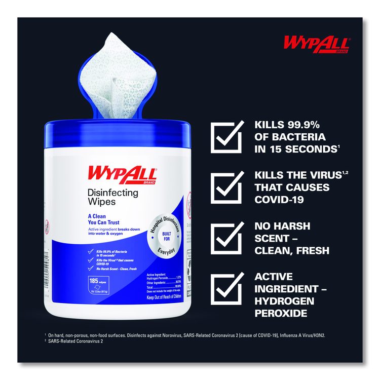 Disinfecting Wipes, 1-Ply, 5.16 x 8.5, Fresh Scent, White, 185 Sheets/Canister, 3 Canisters/Carton