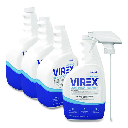 Virex All-Purpose Disinfectant Cleaner, Lemon Scent, 32 oz Spray Bottle, 4/Carton