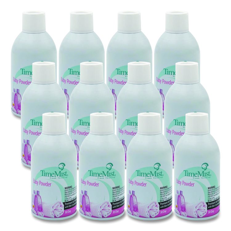 Premium Metered Air Freshener Refill, Baby Powder, 7.1 oz Aerosol Spray, 12/Carton