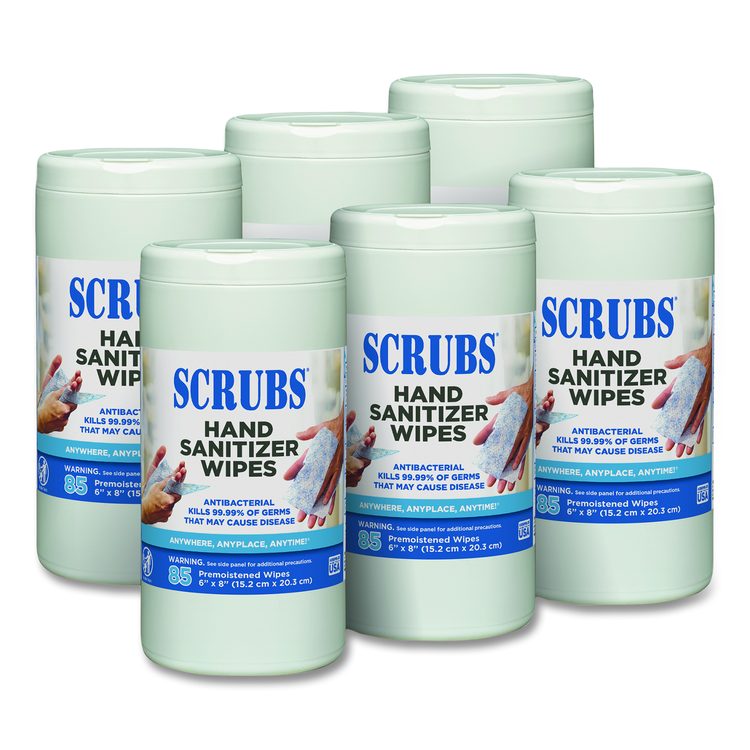Hand Sanitizer Wipes, 1-Ply, 6 x 8, Unscented, Blue/White, 85/Canisters (Each)