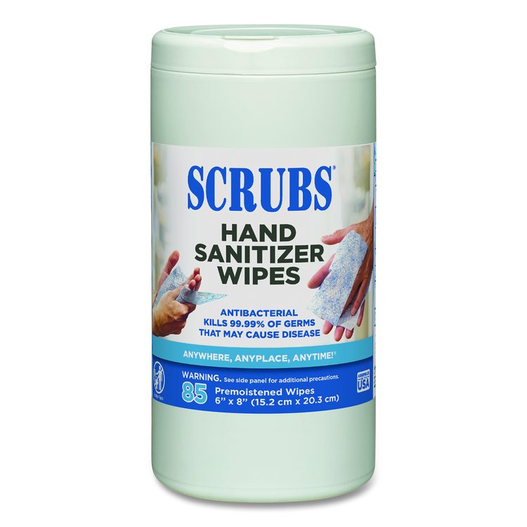 Hand Sanitizer Wipes, 1-Ply, 6 x 8, Unscented, Blue/White, 85/Canisters (Each)
