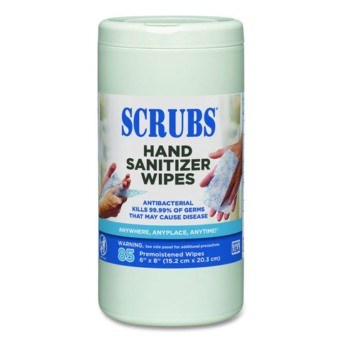 Hand Sanitizer Wipes, 1-Ply, 6 x 8, Unscented, Blue/White, 85/Canisters (Each)