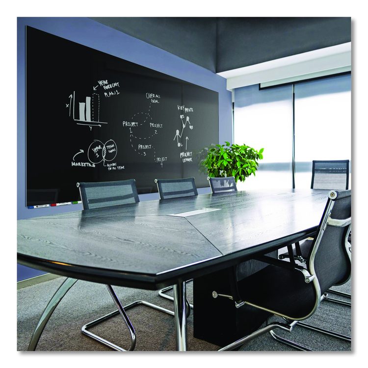 Aria Low-Profile Frameless Magnetic Glassboard, 48" x 36", Black Surface