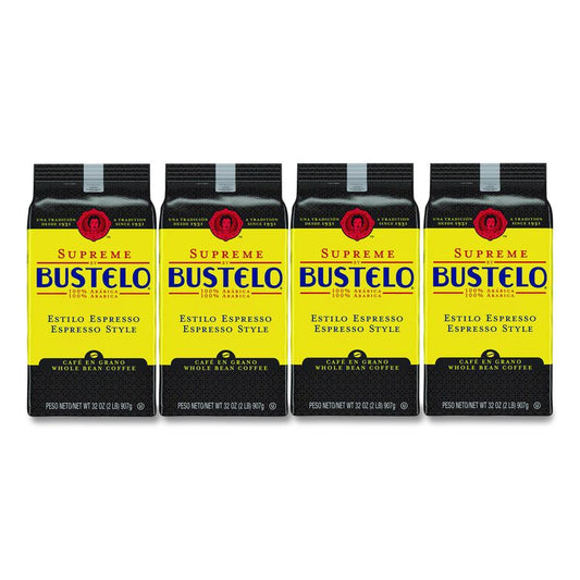Cafe Bustelo Whole Bean Coffee, Espresso, 32 oz Bag, 4/Carton