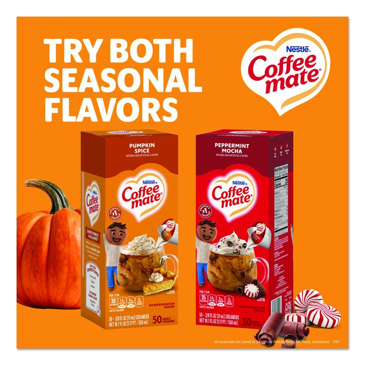 Liquid Coffee Creamer, Pumpkin Spice, 0.38 oz. Mini Cups, 50/Box