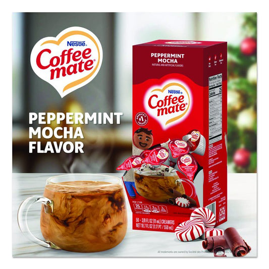 Liquid Coffee Creamer, Peppermint Mocha, 0.38 oz Mini Cups, 50/Box