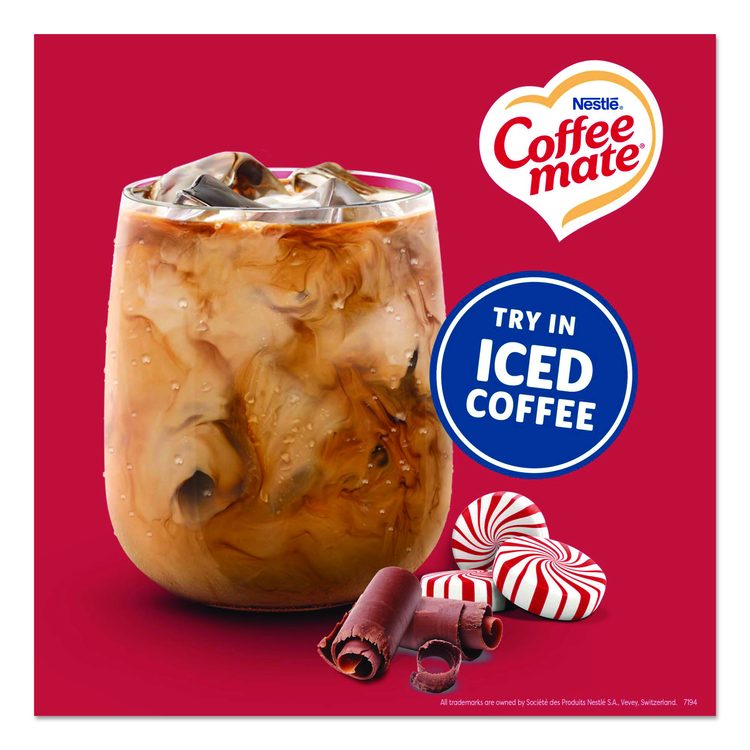 Liquid Coffee Creamer, Peppermint Mocha, 0.38 oz Mini Cups, 50/Box