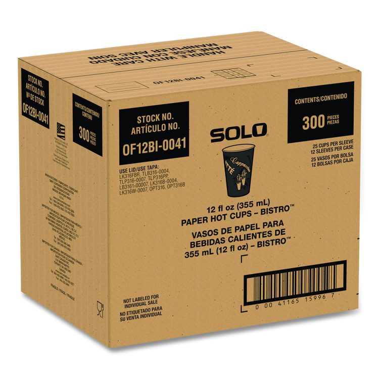 Paper Hot Drink Cups in Bistro Design, 12 oz, Maroon, 300/Carton