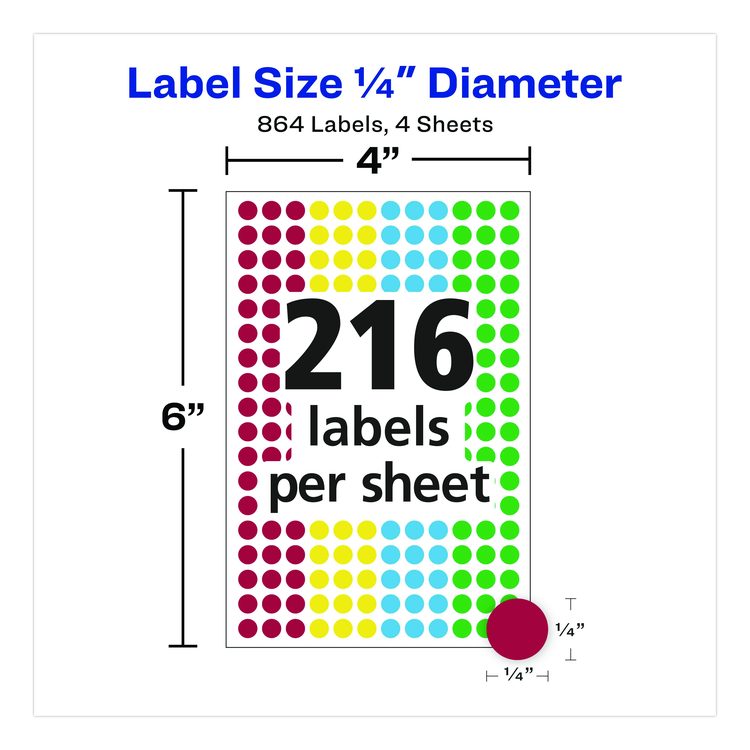 Handwrite-Only Self-Adhesive "See Through" Removable Round Color Dots, 0.25" dia, Assorted, 216/Sheet, 4 Sheets/Pack, (5796)