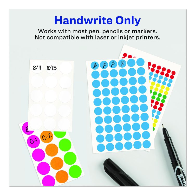 Handwrite-Only Self-Adhesive "See Through" Removable Round Color Dots, 0.25" dia, Assorted, 216/Sheet, 4 Sheets/Pack, (5796)