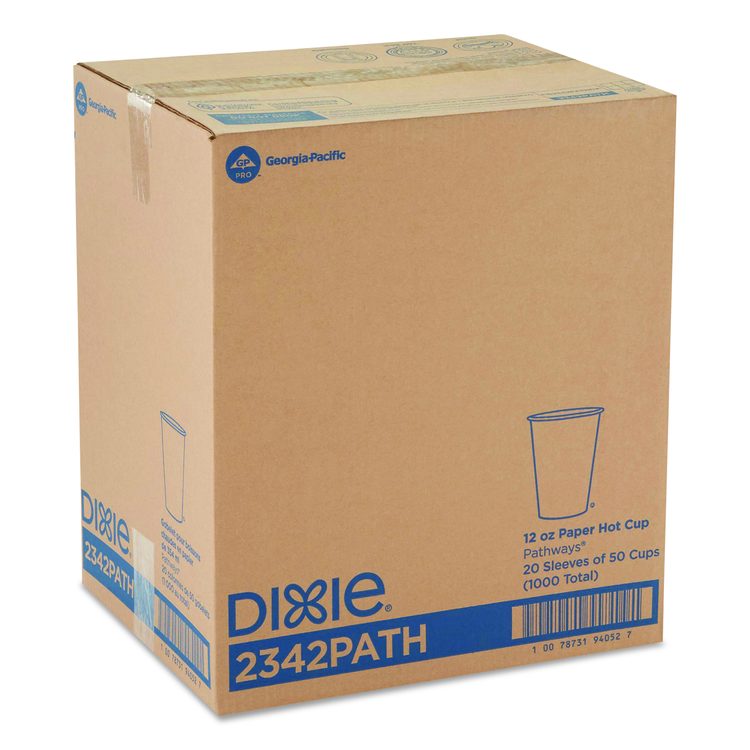 Pathways Paper Hot Cups, 12 oz, White/Brown, 50/Sleeve, 20 Sleeves/Carton