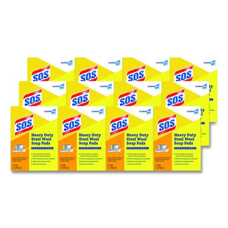 Steel Wool Soap Pads, 2.4 x 3, Steel, 15 Pads/Box, 12 Boxes/Carton