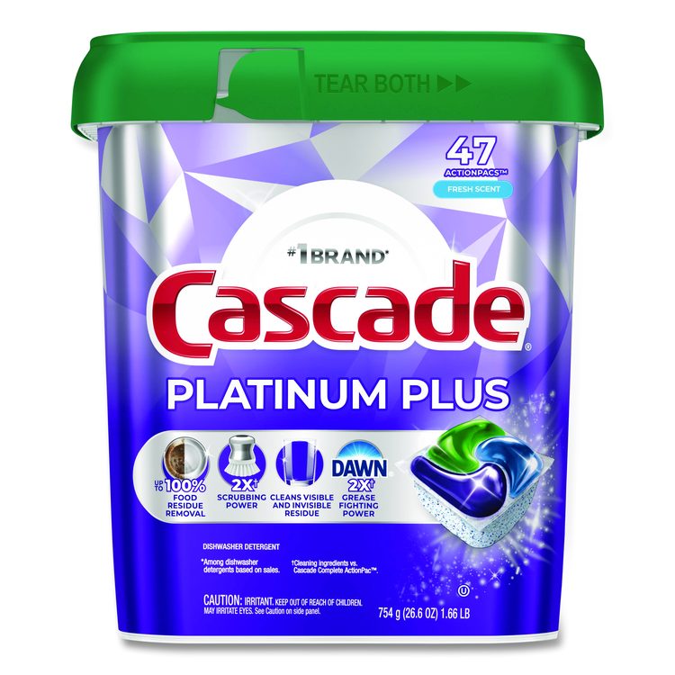 Platinum Plus ActionPacs Dishwasher Detergent Pods, Fresh Scent, 26.6 oz Tub, 47/Tub, 3 Tubs/Carton