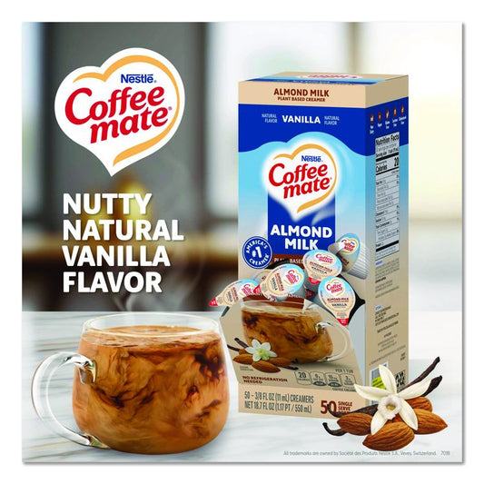 Plant-Based Almond Milk Non-Dairy Liquid Creamer Singles, Natural Vanilla, 0.38 oz Mini Cups, 200/Carton
