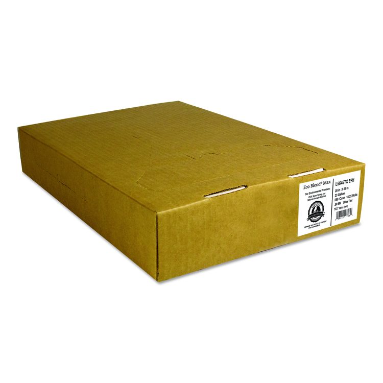 Eco Blend Max Can Liners, 23 gal, 0.8 mil, 28" x 45", Blue, 25 Bags/Roll, 10 Rolls/Carton