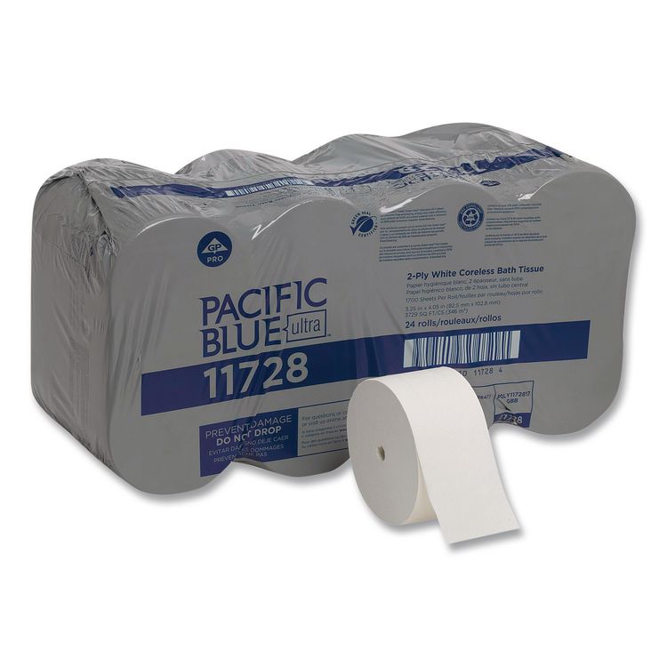Pacific Blue Ultra Coreless Toilet Paper, Septic Safe, 2-Ply, White, 1,700 Sheets/Roll, 24 Rolls/Carton