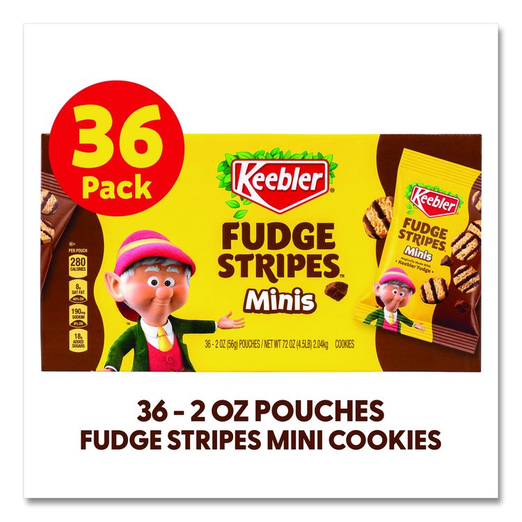 Mini Cookies, Fudge Stripes, 2 oz Pouch, 36/Box