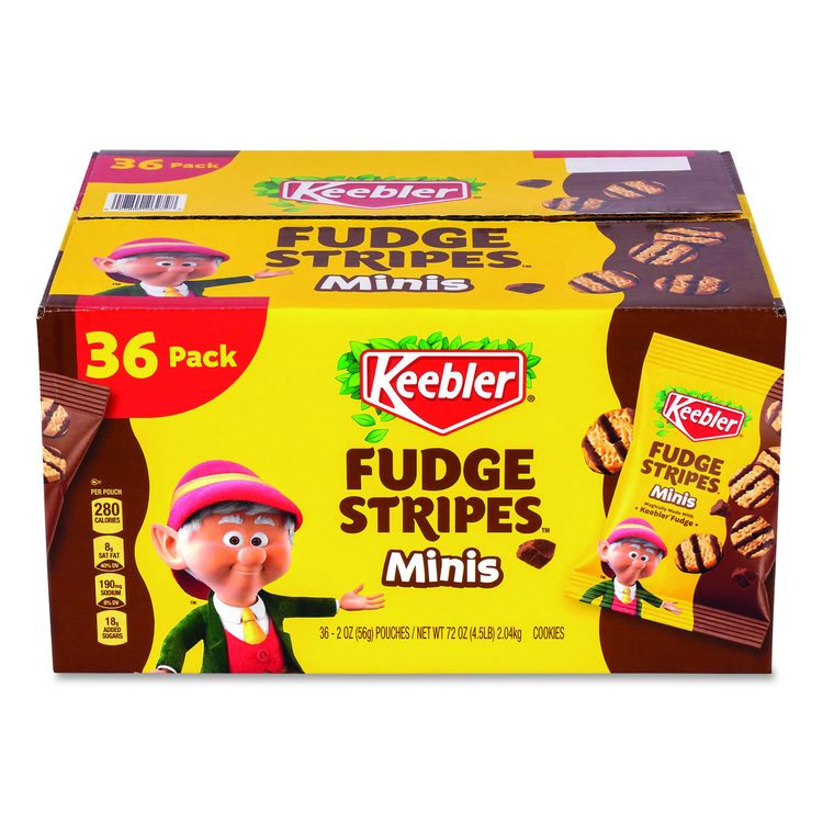 Mini Cookies, Fudge Stripes, 2 oz Pouch, 36/Box
