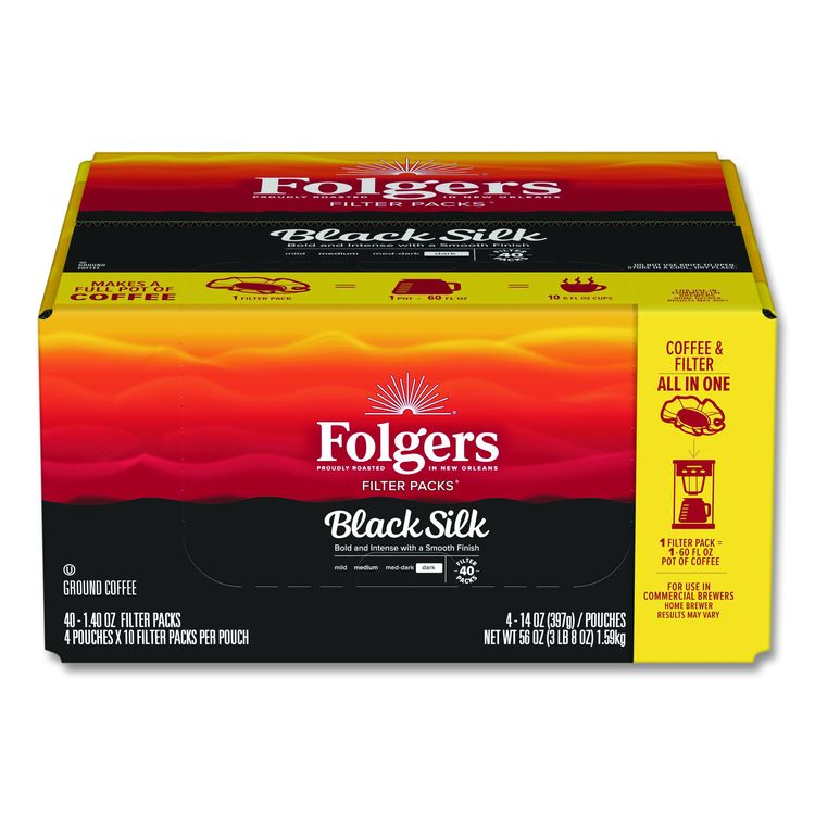 Coffee Filter Packs, Black Silk, 1.4 oz Pack, 40Packs/Carton