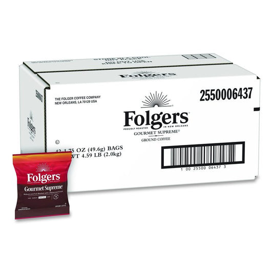Gourmet Supreme Ground Coffee, Fraction Pack, 1.75 oz, 42/Carton