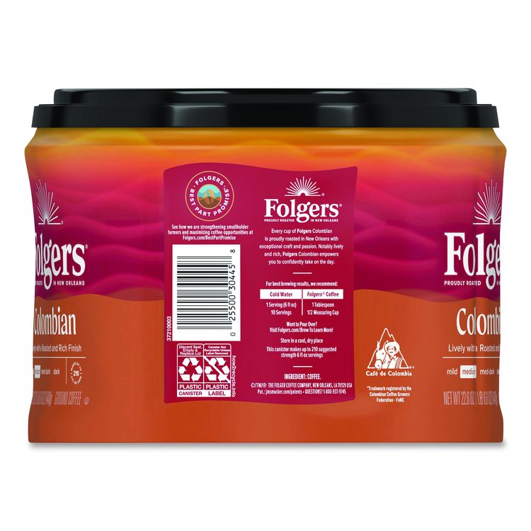 100% Colombian Coffee, 22.6 oz Canister, 6/Carton