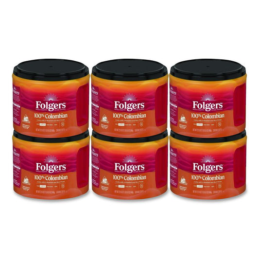 100% Colombian Coffee, 22.6 oz Canister, 6/Carton