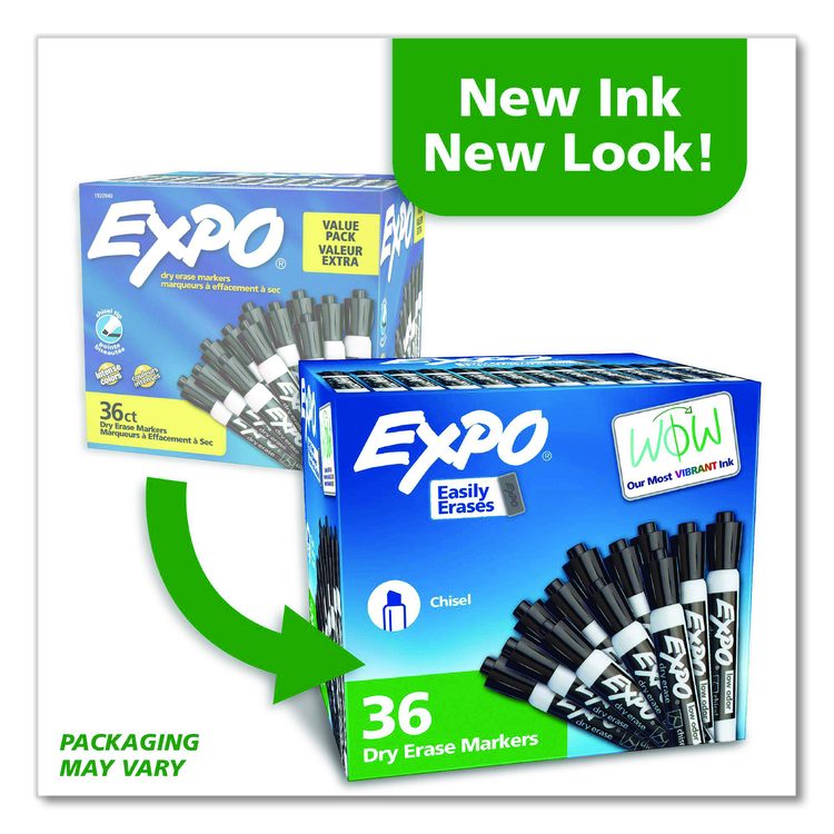 Low-Odor Dry-Erase Marker Value Pack, Broad Chisel Tip, Black, 36/Box