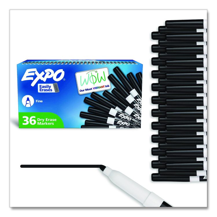 Low-Odor Dry-Erase Marker Value Pack, Fine Bullet Tip, Black, 36/Box