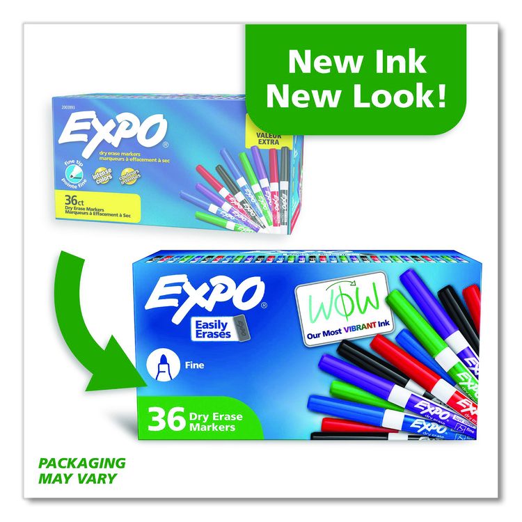 Low-Odor Dry Erase Marker Office Value Pack, Fine Bullet Tip, Assorted Colors, 36/Pack