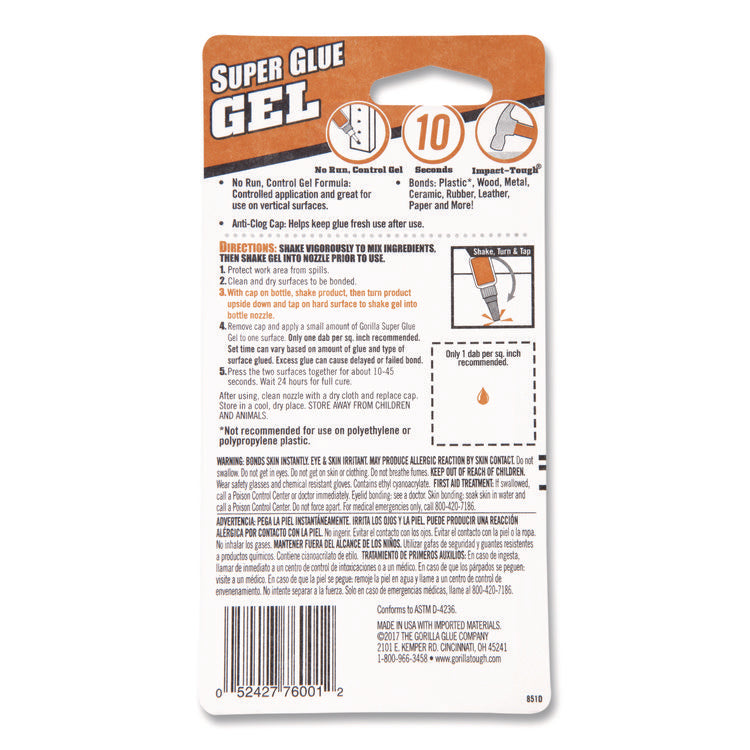 Super Glue Gel, 0.53 oz, Dries Clear