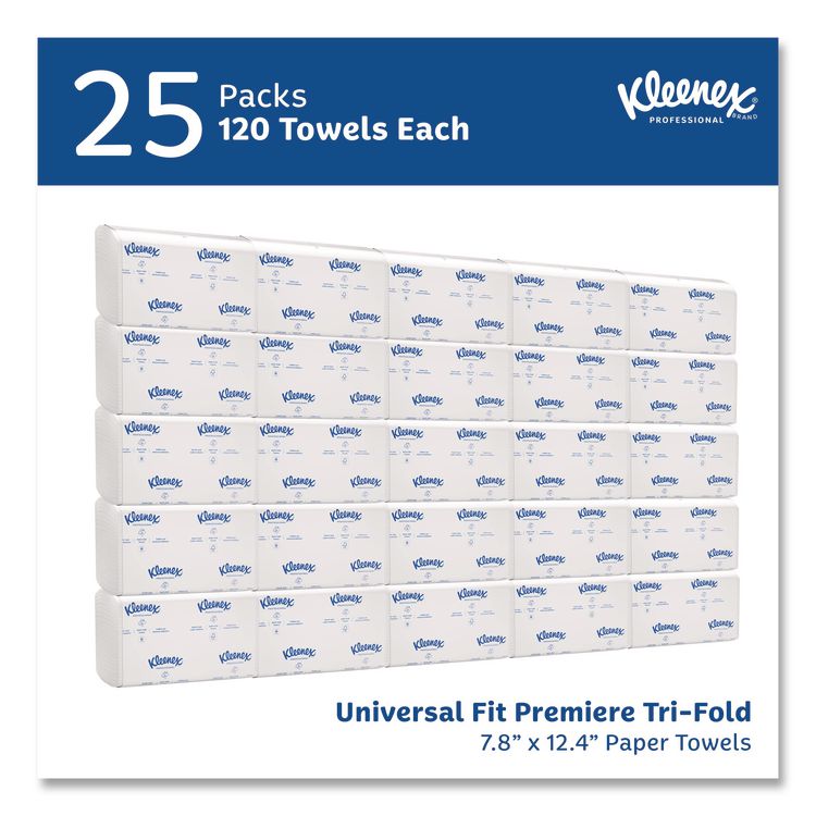 Premiere Folded Towels, 1-Ply, 9.4 x 12,4, White, 120/Pack, 25 Packs/Carton
