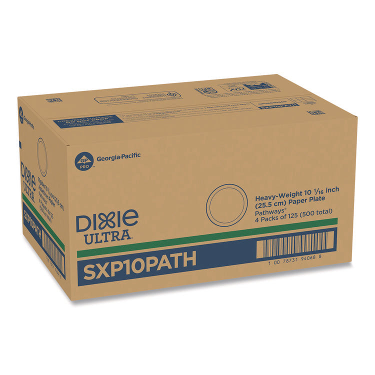 Pathways Soak Proof Shield Heavyweight Paper Plates, WiseSize, 10.13" dia, Green/Burgundy, 500/Carton