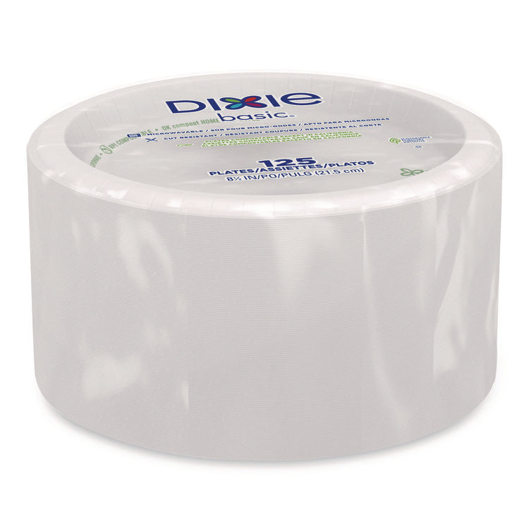 Paper Dinnerware, Plate, 8.5" dia, White, 125/Pack