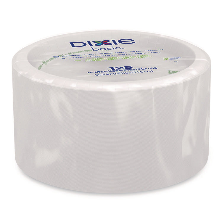 Paper Dinnerware, Plate, 8.5" dia, White, 125/Pack, 4/Carton