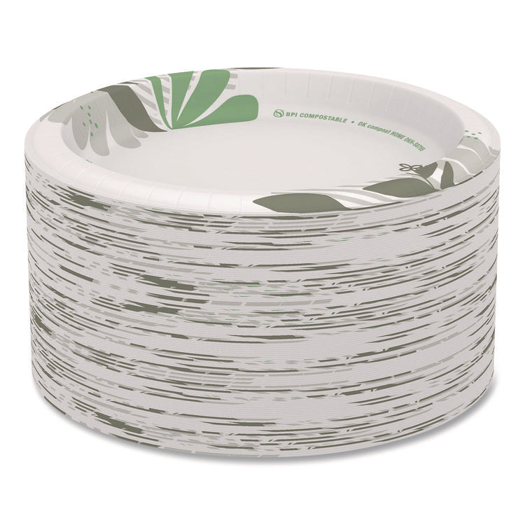 Pathways Soak-Proof Shield Mediumweight Paper Plates, 8.5" dia., Green/Burgundy, 1,000/Carton