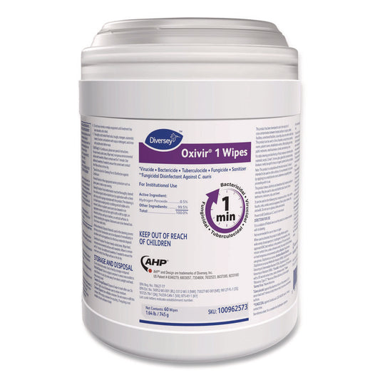 Oxivir 1 Wipes, 1-Ply, 10 x 10, Characteristic Scent, White, 60 Canister, 12 Canisters/Carton