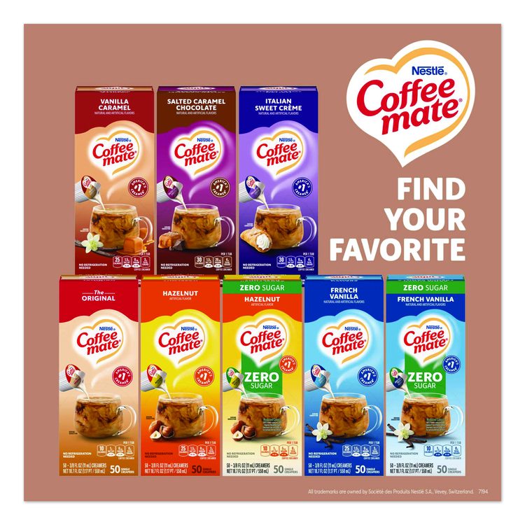 Liquid Coffee Creamer, Cafe Mocha, 0.38 oz Mini Cups, 50/Box