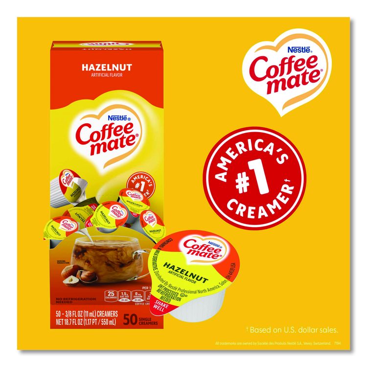 Liquid Coffee Creamer, Hazelnut, 0.38 oz Mini Cups, 50/Box, 4 Boxes/Carton