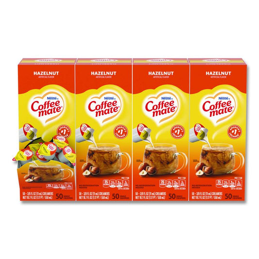 Liquid Coffee Creamer, Hazelnut, 0.38 oz Mini Cups, 50/Box, 4 Boxes/Carton