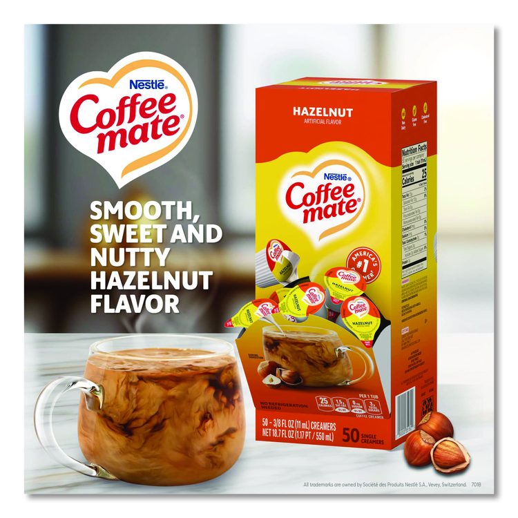 Liquid Coffee Creamer, Hazelnut, 0.38 oz Mini Cups, 50/Box, 4 Boxes/Carton