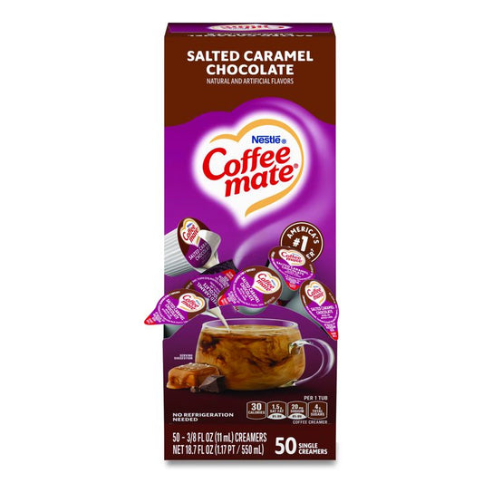 Liquid Coffee Creamer, Salted Caramel Chocolate, 0.38 oz Mini Cups, 50/Box