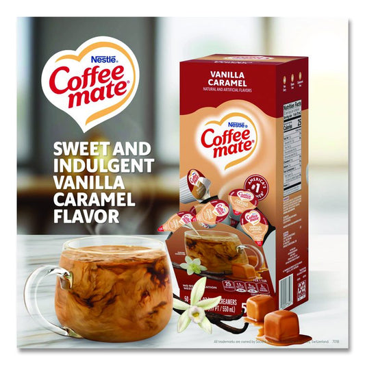 Liquid Coffee Creamer, Vanilla Caramel, 0.38 oz Mini Cups, 50/Box
