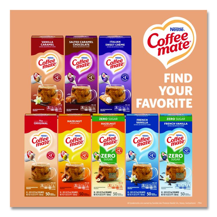 Liquid Coffee Creamer, Vanilla Caramel, 0.38 oz Mini Cups, 50/Box, 4 Boxes/Carton