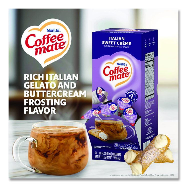 Liquid Coffee Creamer, Italian Sweet Cream, 0.38 oz Mini Cups, 50/Box