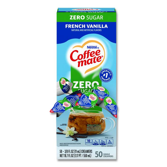 Liquid Coffee Creamer, Zero Sugar French Vanilla, 0.38 oz Mini Cups, 50/Box
