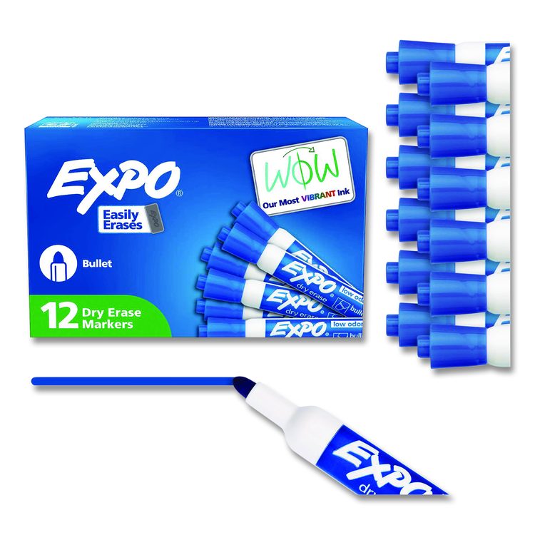 Low-Odor Dry-Erase Marker, Medium Bullet Tip, Blue, Dozen