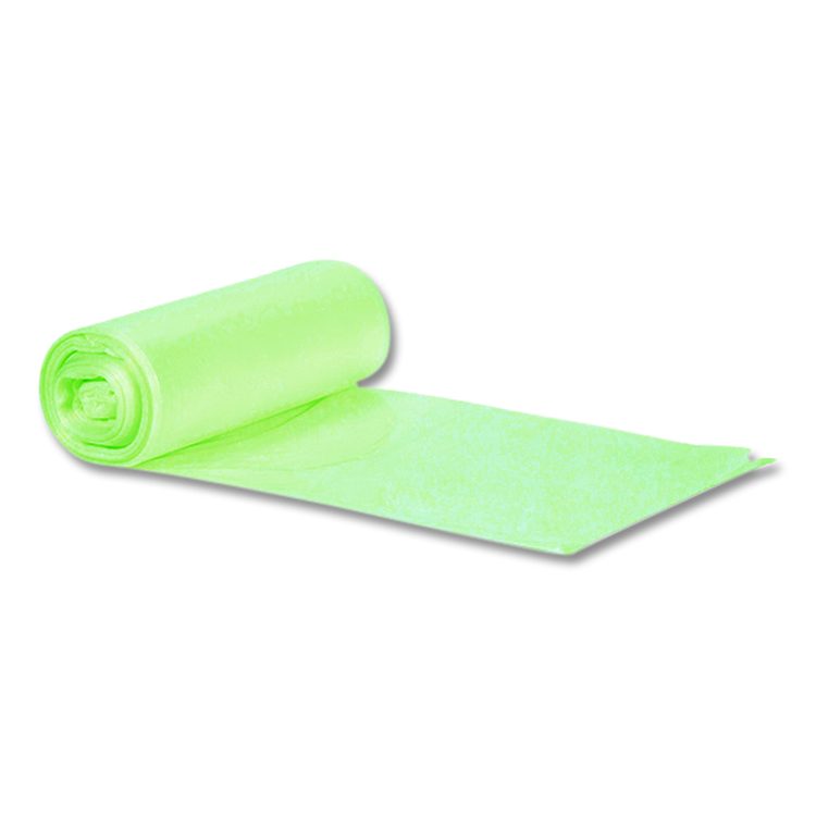 Biotuf Compostable Can Liners, 13 gal, 0.88 mil, 24" x 32", Green, 25 Bags/Roll, 8 Rolls/Carton