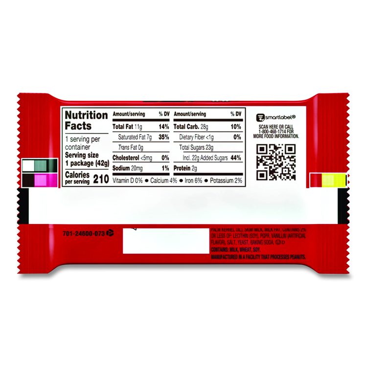 Wafer Bar with Milk Chocolate, 1.5 oz Bar, 36 Bars/Box