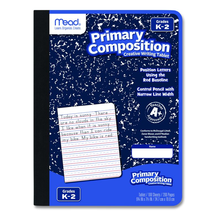 Primary Journal Creative Writing Composition Book, Manuscript Format, Blue/Black/White Cover, (100) 9.75 x 7.5 Sheets